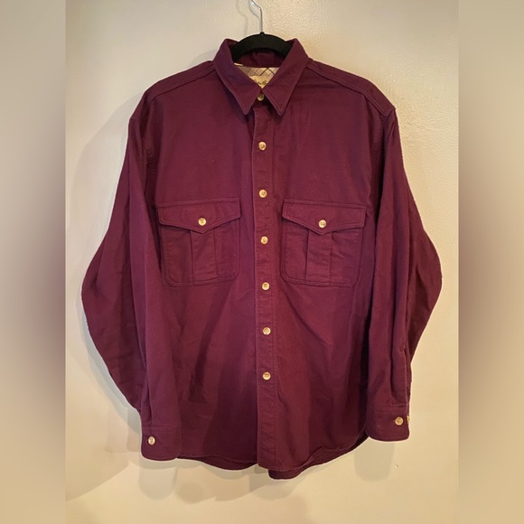 Eddie Bauer Chamois Flannel Button Up Shirt Mens Medium Red Purple Outdoor Heavy - Picture 1 of 7